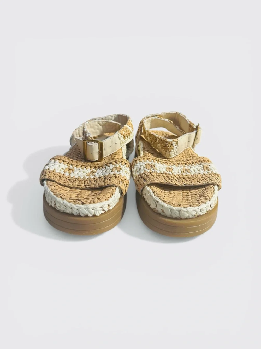 Free People Roma Raffia Sandals Size 9 Woven Platform Ankle Strap Boho Summer - Picture 2 of 11